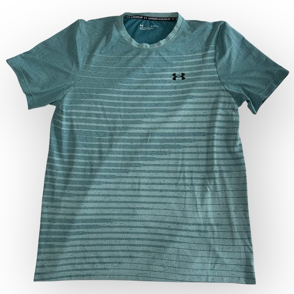 Under Armour HeatGear Men’s XL Fitted Performance Shirt Blue Striped Tee - Picture 1 of 7